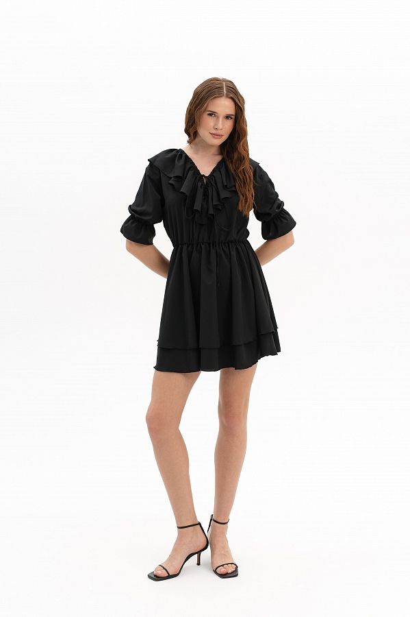 Sukienka z falbankami i krótkim rękawem czarna falb30/05 № 3