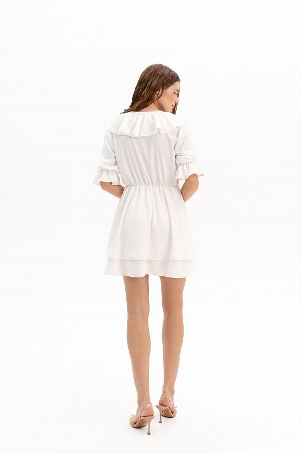 Sukienka z falbankami i krótkim rękawem mleczna falb30/07 № 3