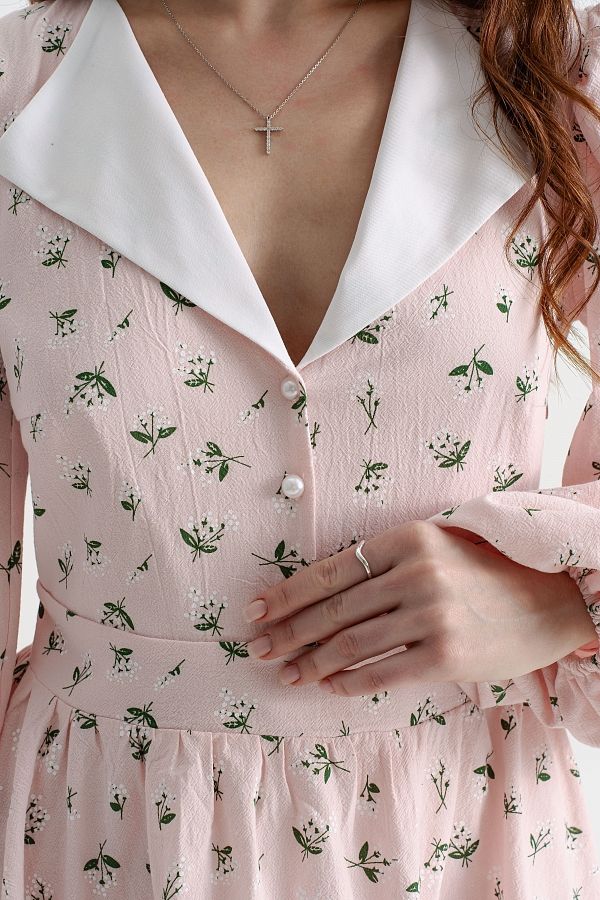 Sukienka z kołnierzykiem różowa w kwiaty kolnie16/04 № 4