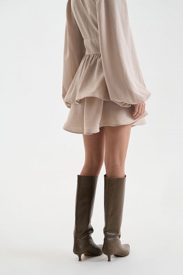 Lniana sukienka z podwójną spódnicą beżowa Lnian32142 № 6