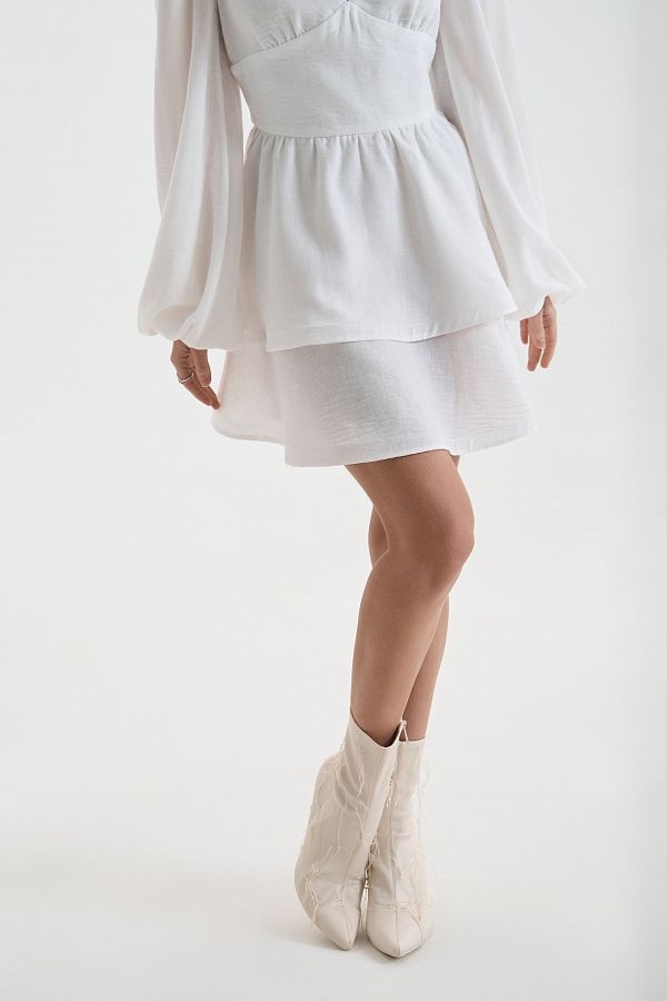 Lniana sukienka z podwójną spódnicą mleczna Lnian32141 № 5