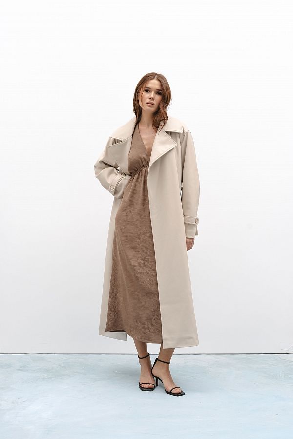 Sukienka maxi z odkrytymi plecami ciemnobeżowa plec05/2 № 4