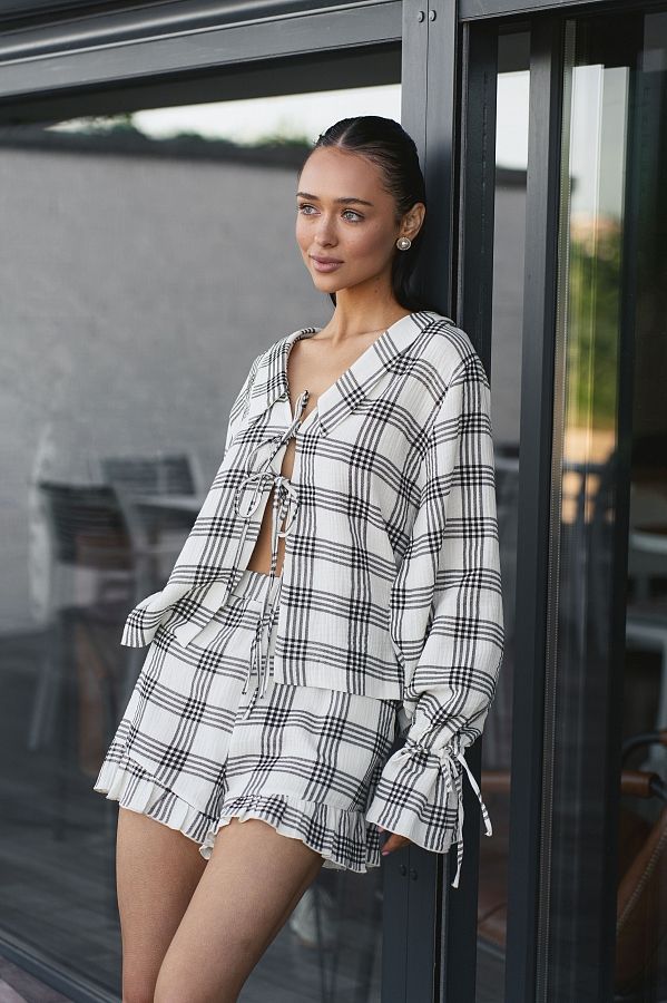 Muślinowy garnitur w kratę czarny z białym muslin02/07 #RU#  muslin02/07 № 1