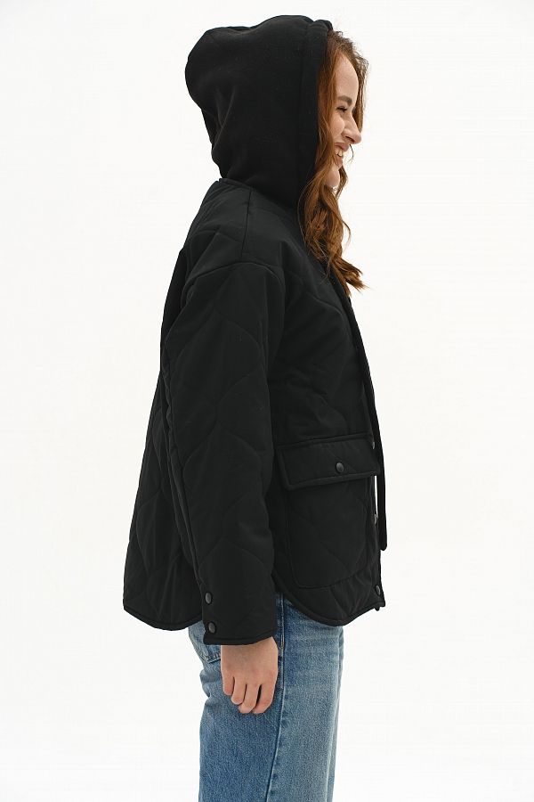 Kurtka z dzianinowym kapturem czarna KR9901 № 2