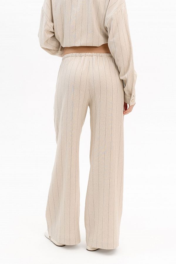 Lniane spodnie w paski beżowe spod30/05 #RU#  spod30/05 № 2