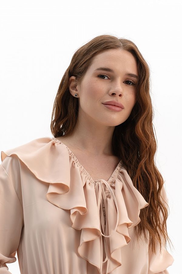 Sukienka z falbankami i krótkim rękawem beżowa falb30/06 № 5