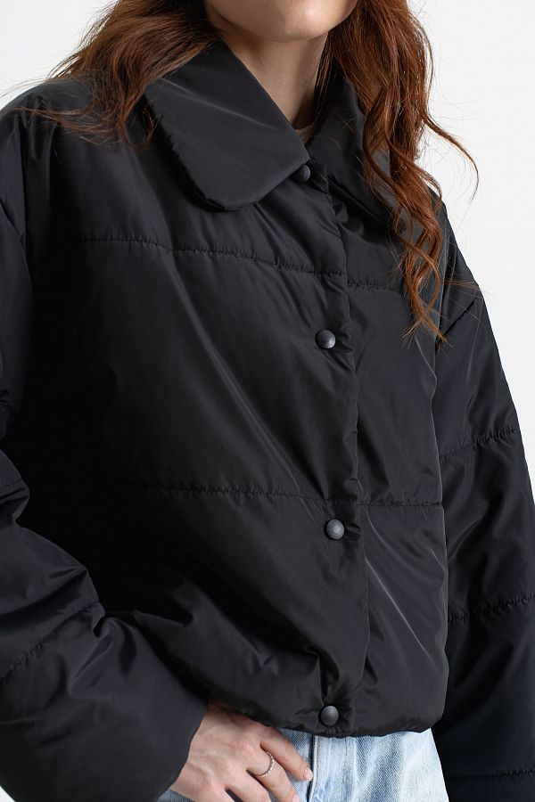 Krótka kurtka z kołnierzem czarna krotk16/05 № 5