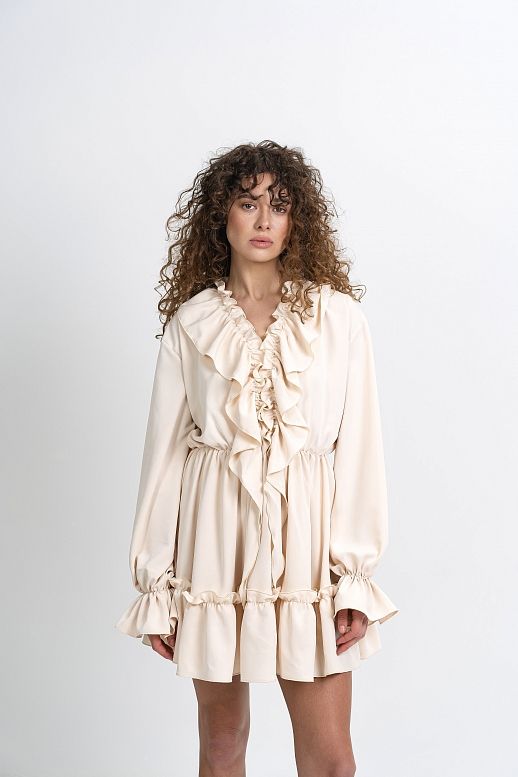 Sukienka mini z falbankami jasnobeżowa