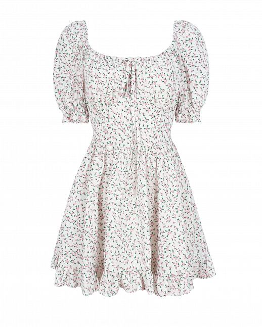 Mini sukienka z paskiem i falbankami w jasnoróżowe kwiaty - №2