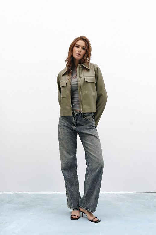 Kurtka z ekoskóry oliwkowa - №2