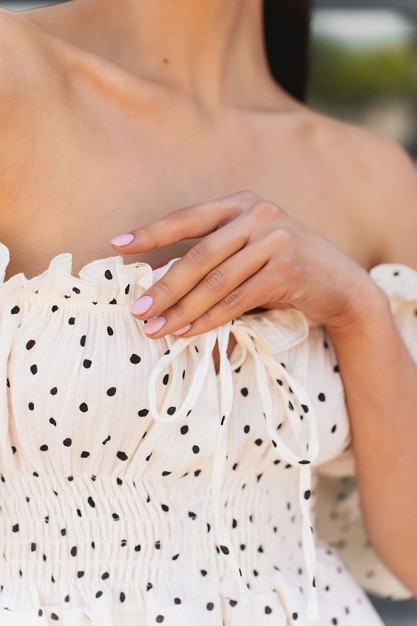 Sukienka muślinowa z krótkim rękawem mleczna w groszki mus02/07 № 3