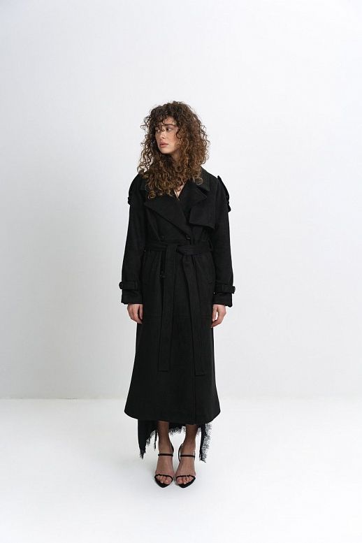 Zamszowy trencz z podszewką czarny