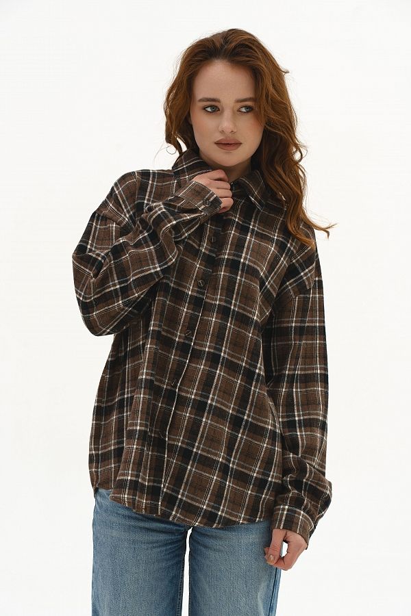 Koszula oversize w kratę brązowa kosz17/10 #RU#  kosz17/10 № 1