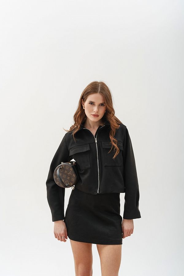 Zamszowa kurtka czarna prem25/07 № 1