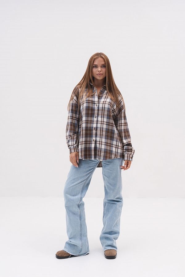 Koszula oversize w kratę mleczno brązowa kosz01/10 #RU#  kosz01/10 № 3