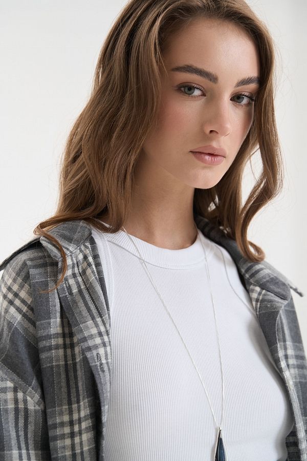 Koszula oversize w kratę szara  koszul01236 #RU#  koszul01236 № 3