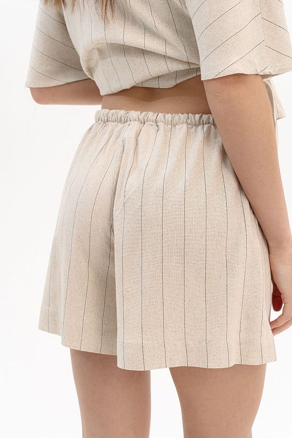 Lniane szorty w paski beżowe szor30/05 #RU#  szor30/05 № 2