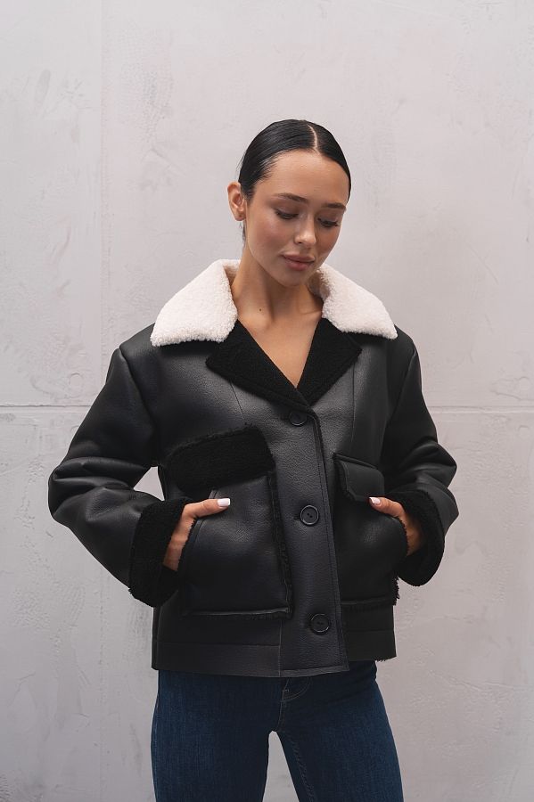 Krótki kożuch biały z czarnym kozuch01/09 № 1