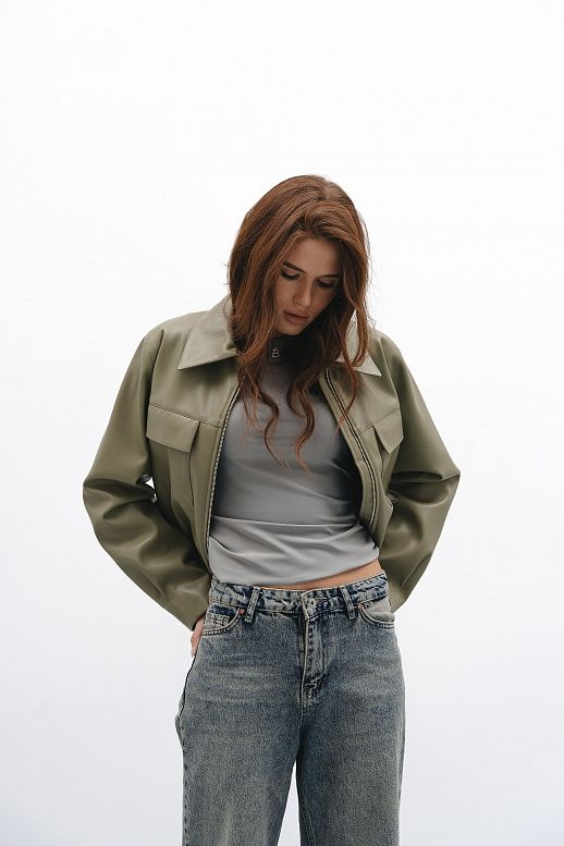 Kurtka z ekoskóry oliwkowa