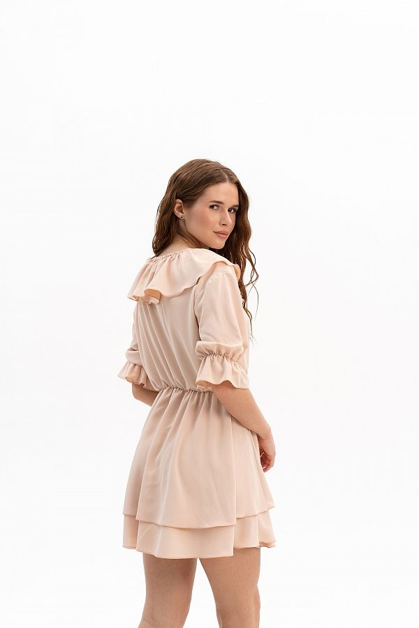 Sukienka z falbankami i krótkim rękawem beżowa falb30/06 № 3