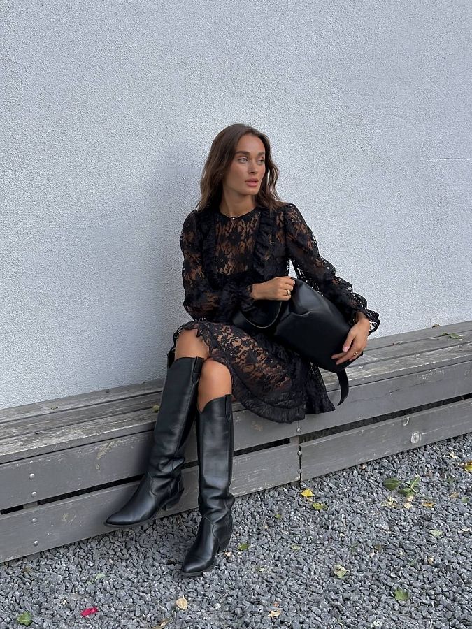 Sukienka mini z koronką czarna 180500/1 № 2