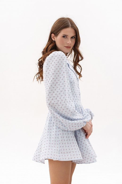 Sukienka z kołnierzykiem błękitna w kwiaty - №2