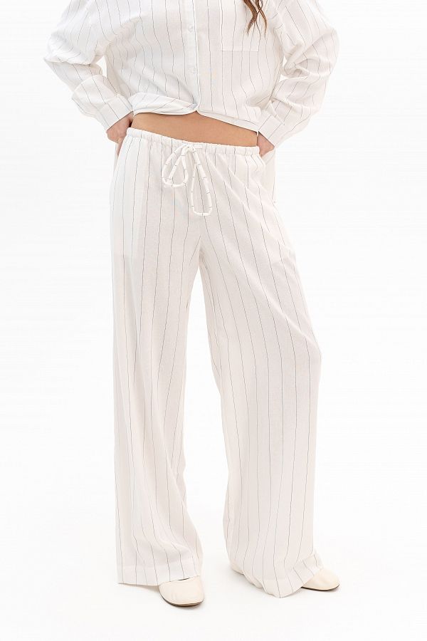 Lniane spodnie w paski białe spod30/07 #RU#  spod30/07 № 1