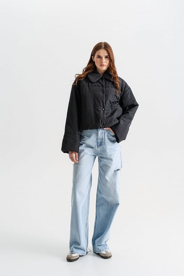 Krótka kurtka z kołnierzem czarna krotk16/05 № 1