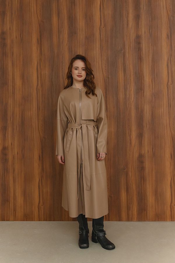 Trencz krótki z eko-skóry z zamkiem beżowy trencz21/10 #RU#  trencz21/10 № 4