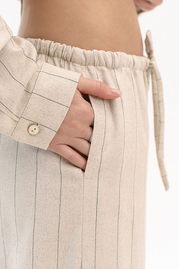 Lniane spodnie w paski beżowe spod30/05 #RU#  spod30/05 № 5