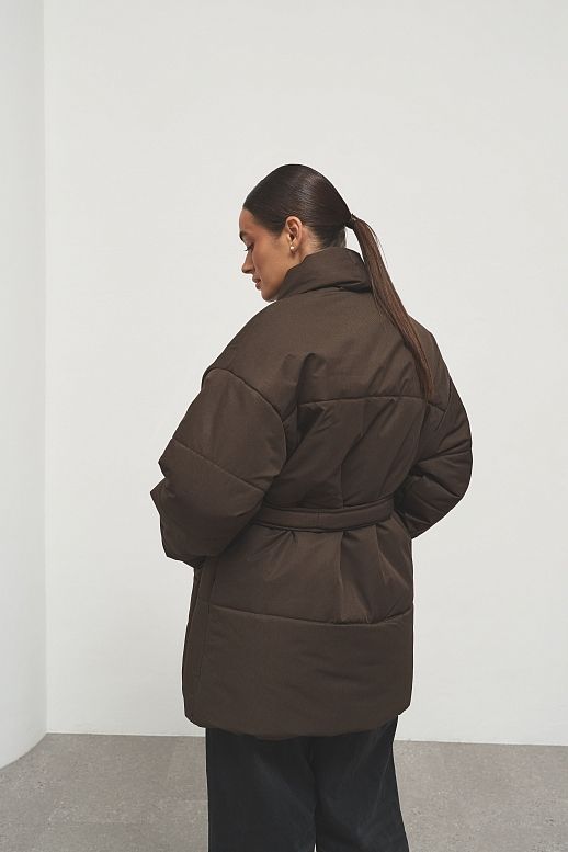 Kurtka puchowa przedłużona z paskiem chekoladowa - №2
