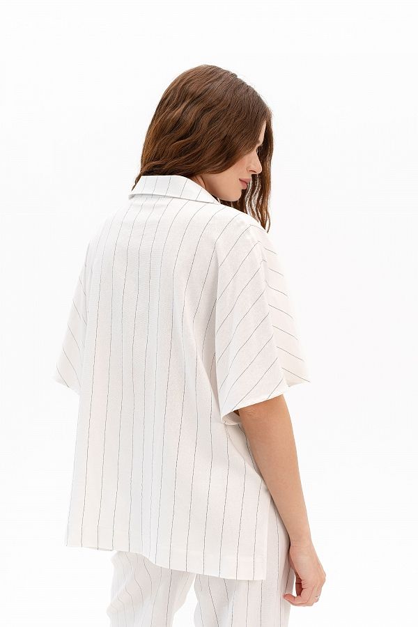 Lniana koszula z krótkim rękawem biała kosz30/05 #RU#  kosz30/05 № 3