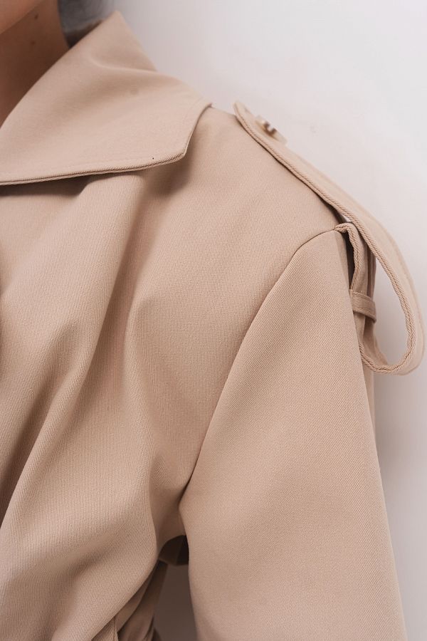 Beżowy przycięty bawełniany trencz prem29/05 № 6