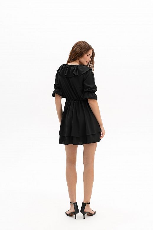 Sukienka z falbankami i krótkim rękawem czarna - №2