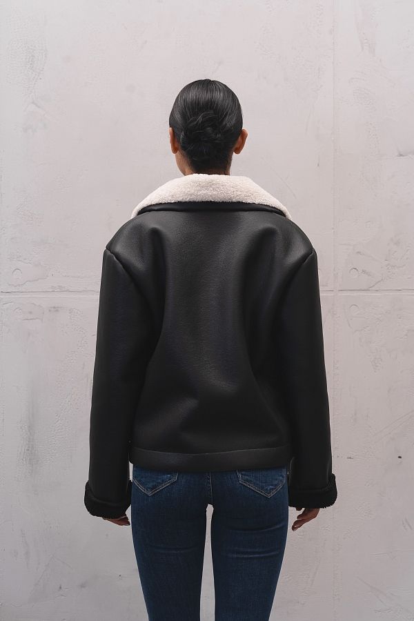 Krótki kożuch biały z czarnym kozuch01/09 № 2