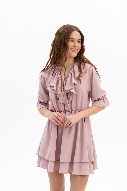 Sukienka z falbankami i krótkim rękawem różowa