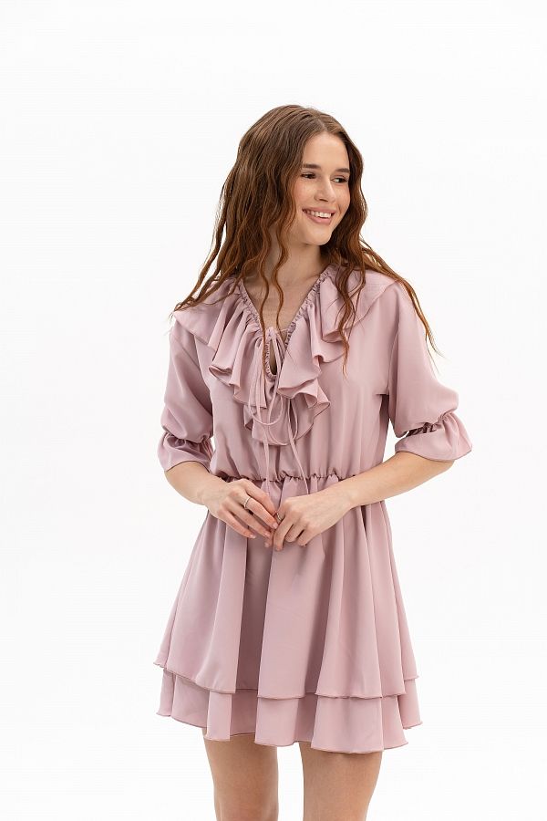 Sukienka z falbankami i krótkim rękawem różowa falb30/08 № 1
