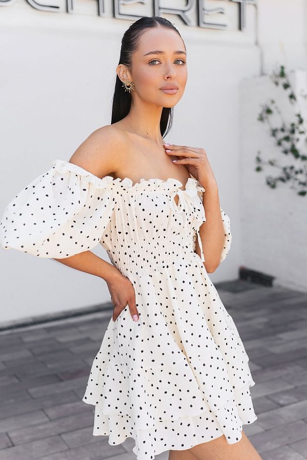 Sukienka muślinowa z krótkim rękawem mleczna w groszki mus02/07 № 2