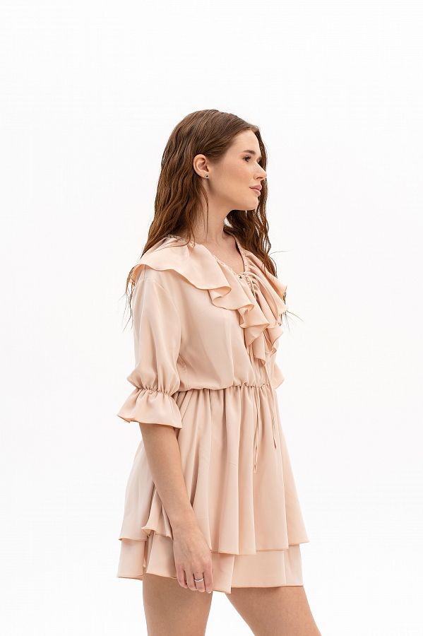 Sukienka z falbankami i krótkim rękawem beżowa falb30/06 № 2