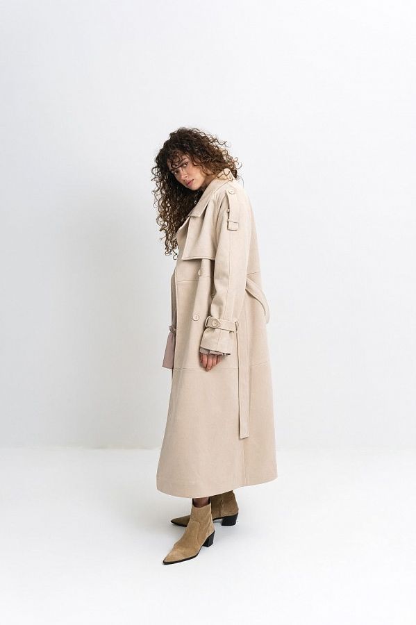 Zamszowy trencz z podszewką jasnobeżowy trench14/1 #RU#  trench14/1 № 2