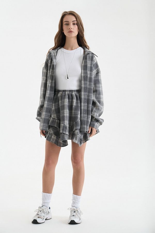 Spódnica mini z falbankami szara spo5689 #RU#  spo5689 № 1