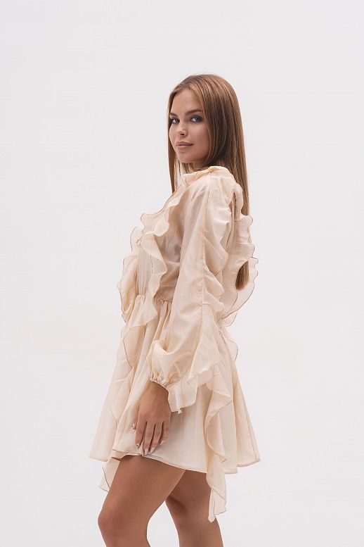 Sukienka z długim rękawem i welonem beżowa - №2