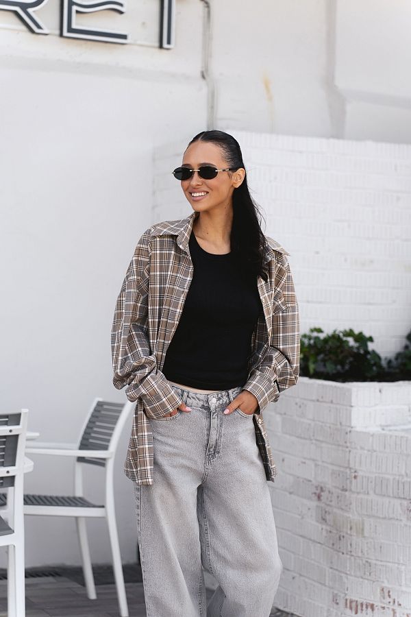 Bawełniana koszula oversize beżowa prem01/07 № 5