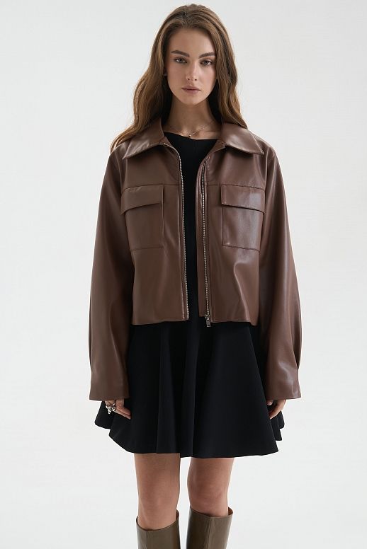 Kurtka z ekoskóry brązowa - №2