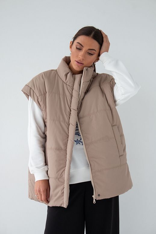 Kamizelka przedłużona z zamkiem cappuccino - №2