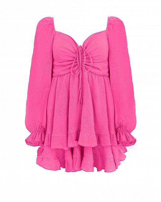 Mini sukienka muślinowa z falbankami różowa