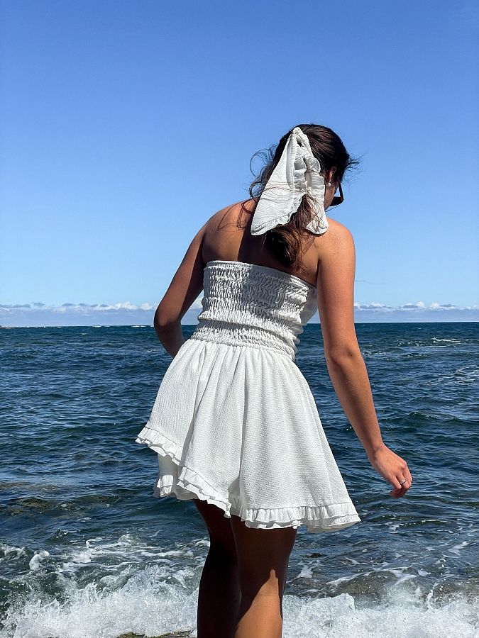 Sukienka z odkrytymi ramionami mleczna VP0124/1 № 2