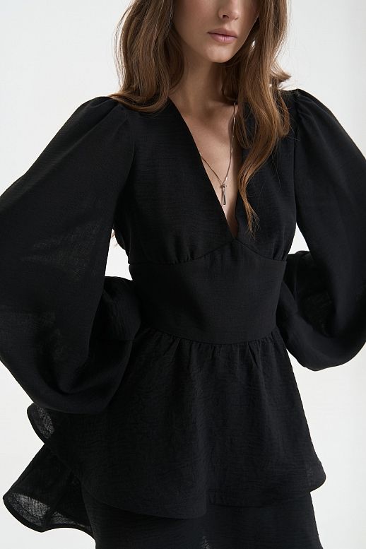 Lniana sukienka z podwójną spódnicą czarna - №2