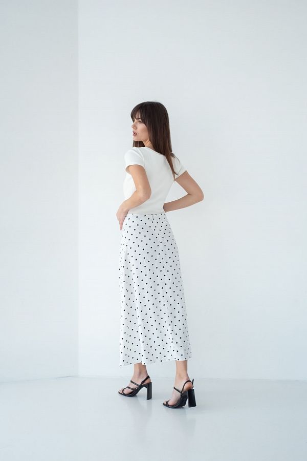 Spódnica midi z rozcięciem w duże kropki biała SP001/6 #RU# Spódnica midi w białe kropki SP001/6 № 4