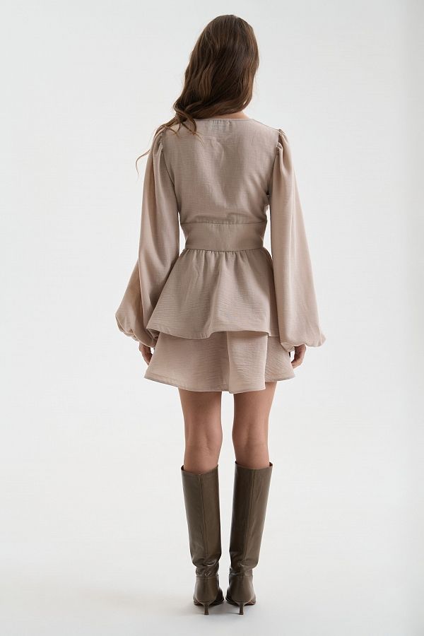 Lniana sukienka z podwójną spódnicą beżowa Lnian32142 № 4